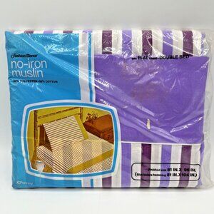 JCPenney Fashion Manor Full Flat Sheet Double Bed 81x96 Purple Stripes Muslin
